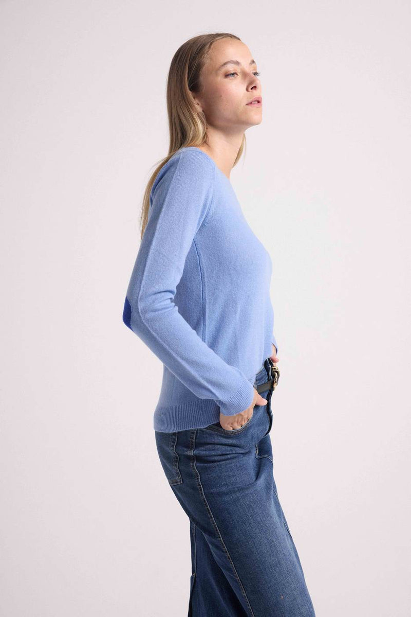 Pull Col Rond Coeur Coudes Zaime - Bleu Ciel Bleu Roi
