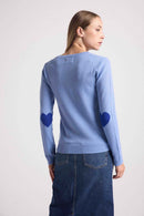 Pull Col Rond Coeur Coudes Zaime - Bleu Ciel Bleu Roi