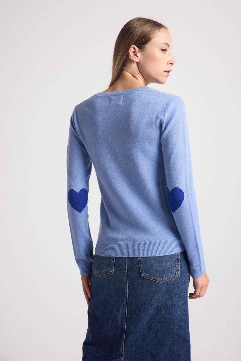 Pull Col Rond Coeur Coudes Zaime - Bleu Ciel Bleu Roi