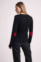Pull Col Rond Coeur Coudes Zaime - Noir Rouge