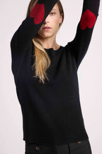 Pull Col Rond Coeur Coudes Zaime - Noir Rouge