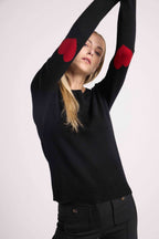 Pull Col Rond Coeur Coudes Zaime - Noir Rouge