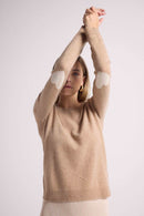 Pull Col Rond Coeur Coudes Zaime - Beige Crème Blanc