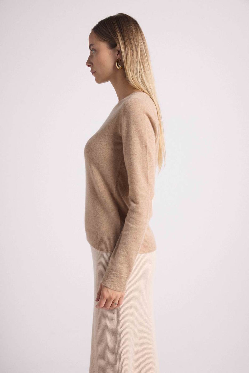 Pull Col Rond Coeur Coudes Zaime - Beige Crème Blanc