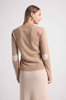 Pull Col Rond Coeur Coudes Zaime - Beige Crème Blanc