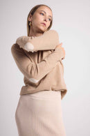 Pull Col Rond Coeur Coudes Zaime - Beige Crème Blanc