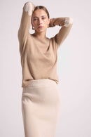 Pull Col Rond Coeur Coudes Zaime - Beige Crème Blanc