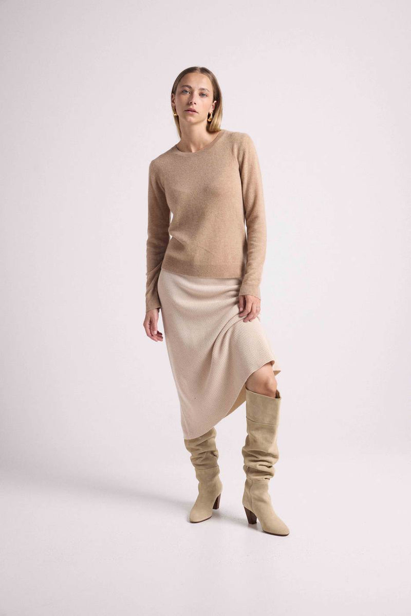 Pull Col Rond Coeur Coudes Zaime - Beige Crème Blanc