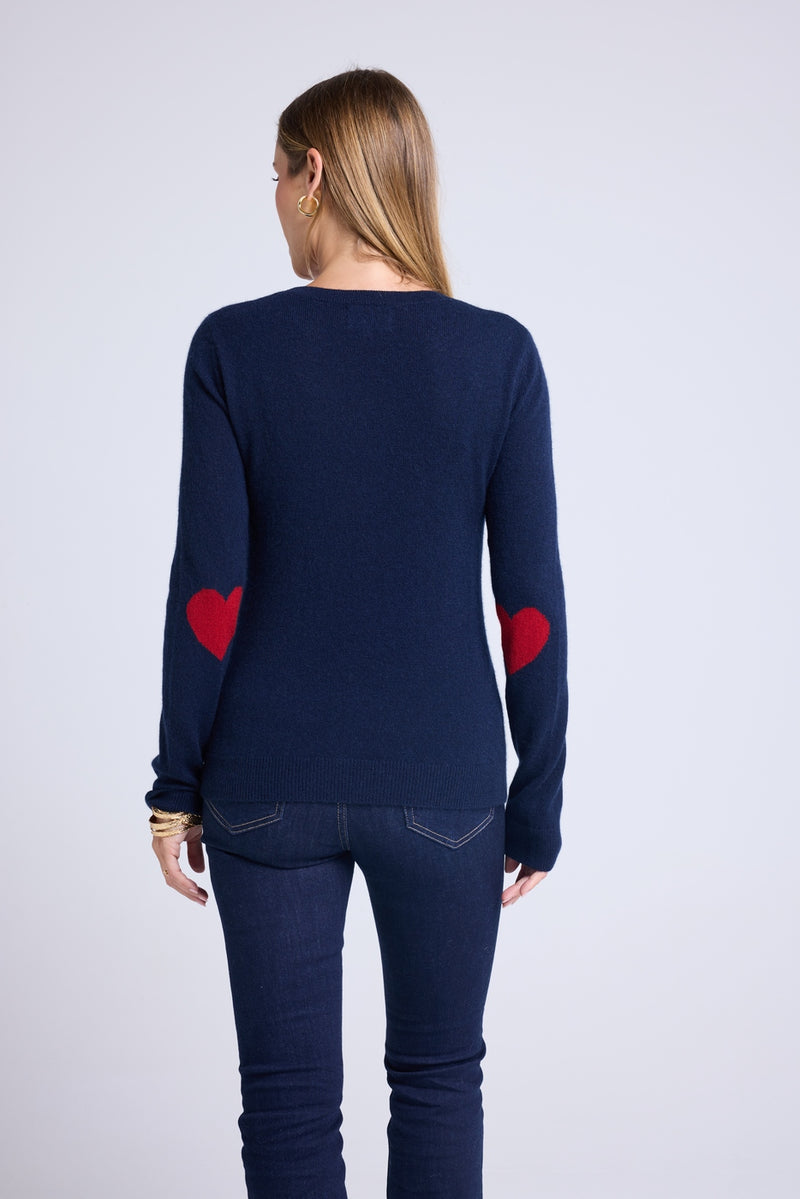 Pull Col Rond Coeur Coudes Zaime - Bleu Marine Rouge
