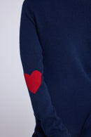 Pull Col Rond Coeur Coudes Zaime - Bleu Marine Rouge