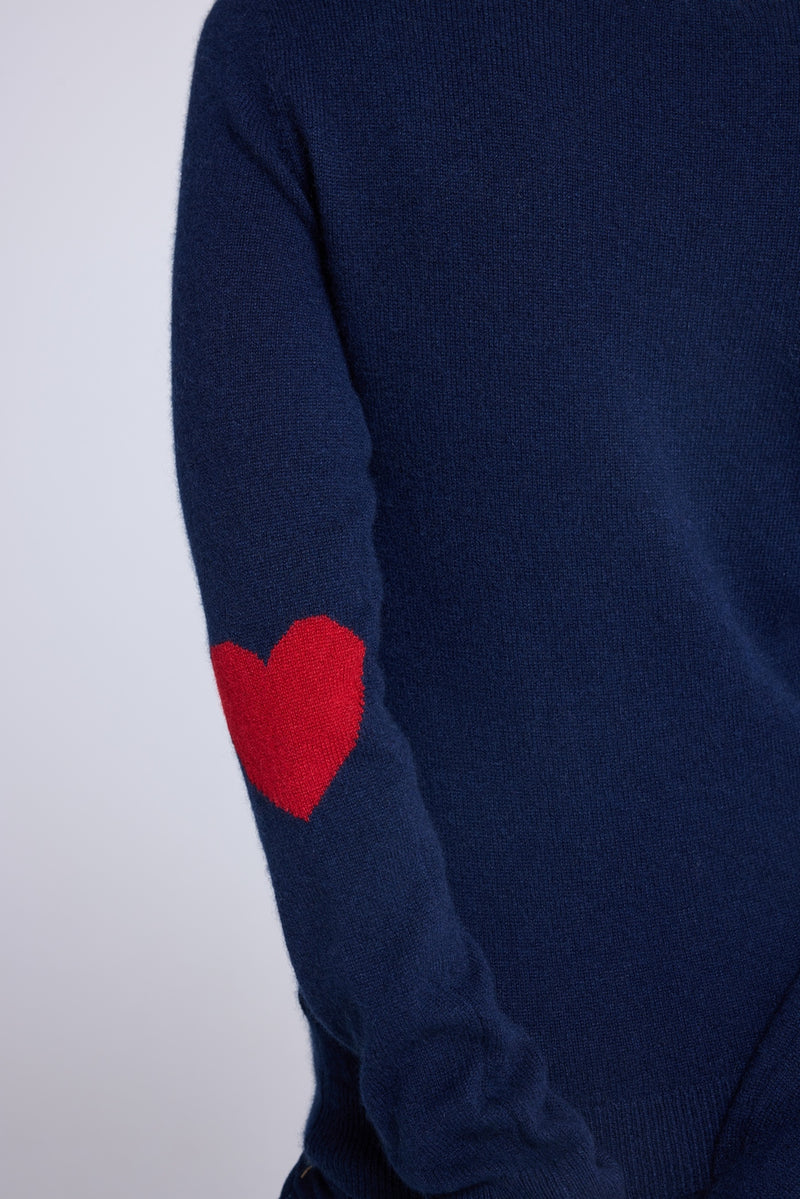 Pull Col Rond Coeur Coudes Zaime - Bleu Marine Rouge