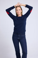 Pull Col Rond Coeur Coudes Zaime - Bleu Marine Rouge