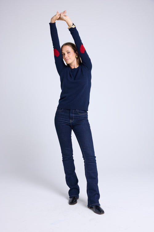 Pull Col Rond Coeur Coudes Zaime - Bleu Marine Rouge