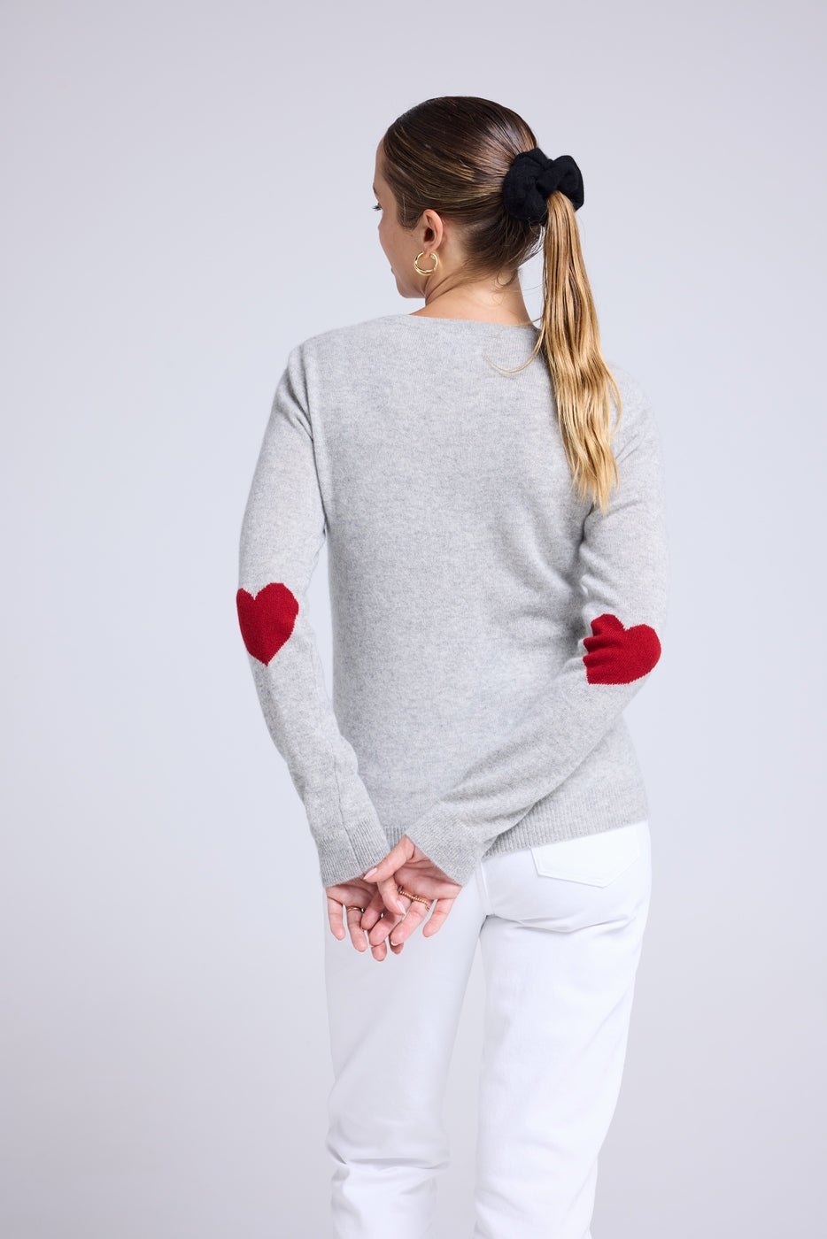 Maglione Girocollo Cuore Gomiti Zaime - Grigio Chiaro Rosso