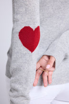 Maglione Girocollo Cuore Gomiti Zaime - Grigio Chiaro Rosso