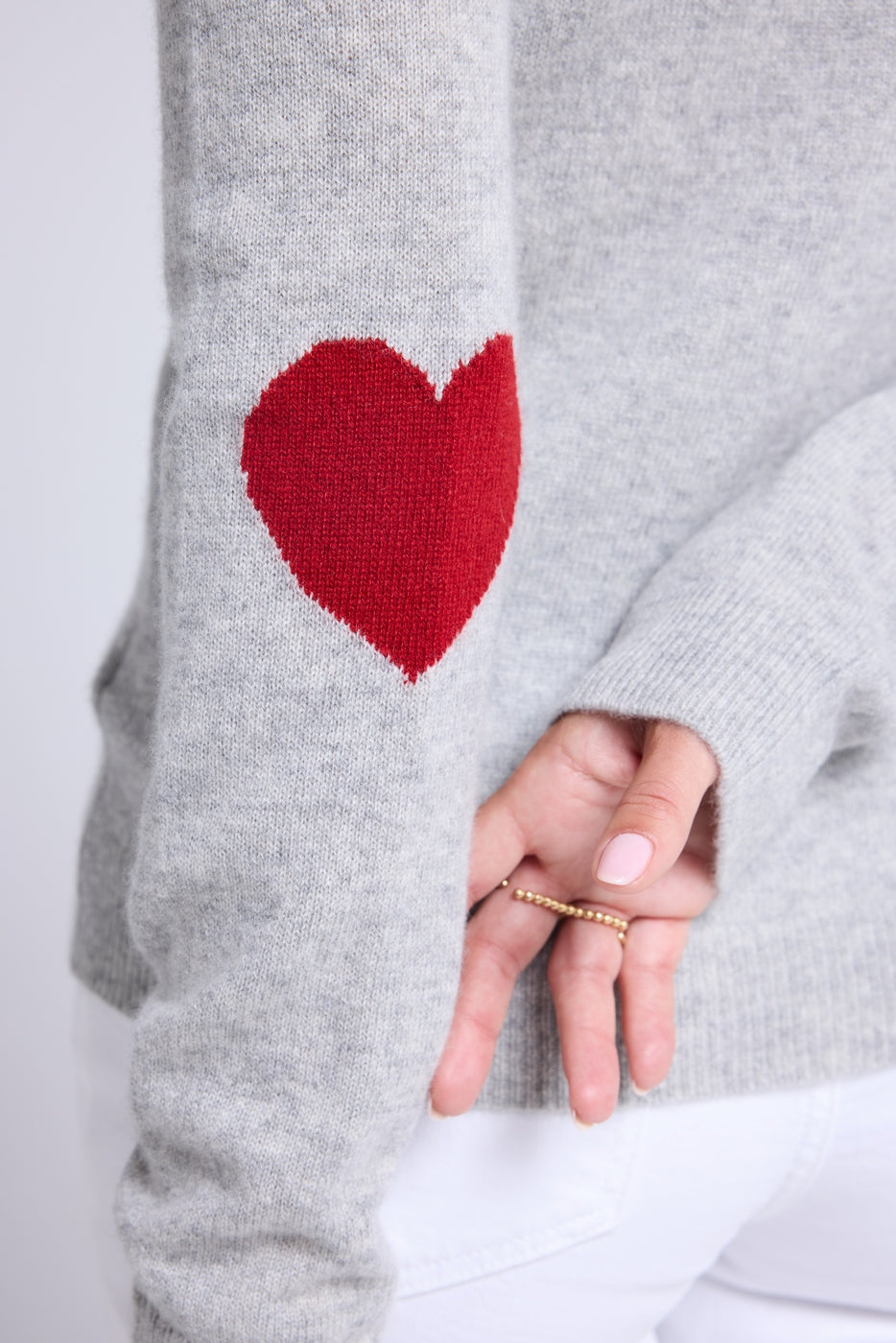 Maglione Girocollo Cuore Gomiti Zaime - Grigio Chiaro Rosso