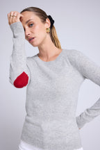 Maglione Girocollo Cuore Gomiti Zaime - Grigio Chiaro Rosso
