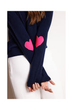 Pull Col Rond Coeur Coudes Zaime - Bleu Marine Rose Fluo