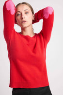 Pull Col Rond Coeur Coudes Zaime - Rouge Rose Fluo