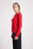 Pull Col Rond Coeur Coudes Zaime - Rouge Rose Fluo