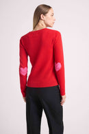 Pull Col Rond Coeur Coudes Zaime - Rouge Rose Fluo