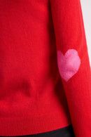 Pull Col Rond Coeur Coudes Zaime - Rouge Rose Fluo