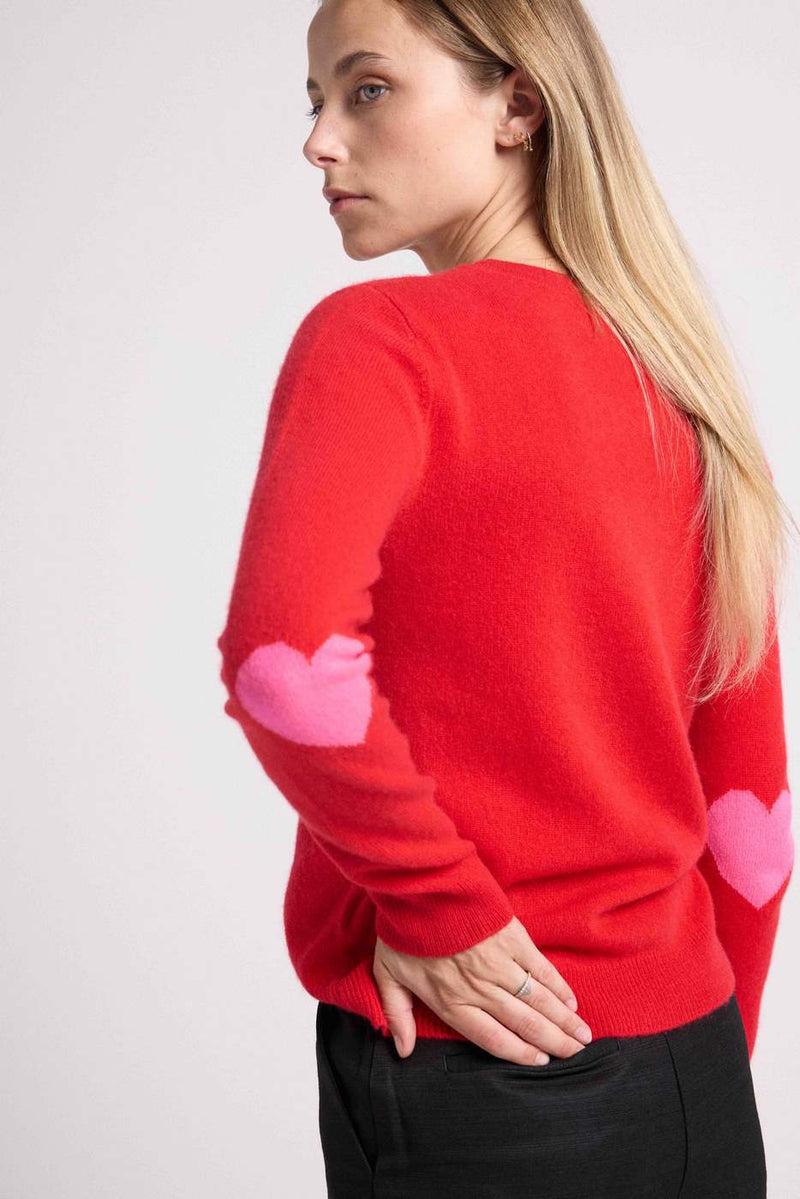 Pull Col Rond Coeur Coudes Zaime - Rouge Rose Fluo