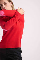 Pull Col Rond Coeur Coudes Zaime - Rouge Rose Fluo