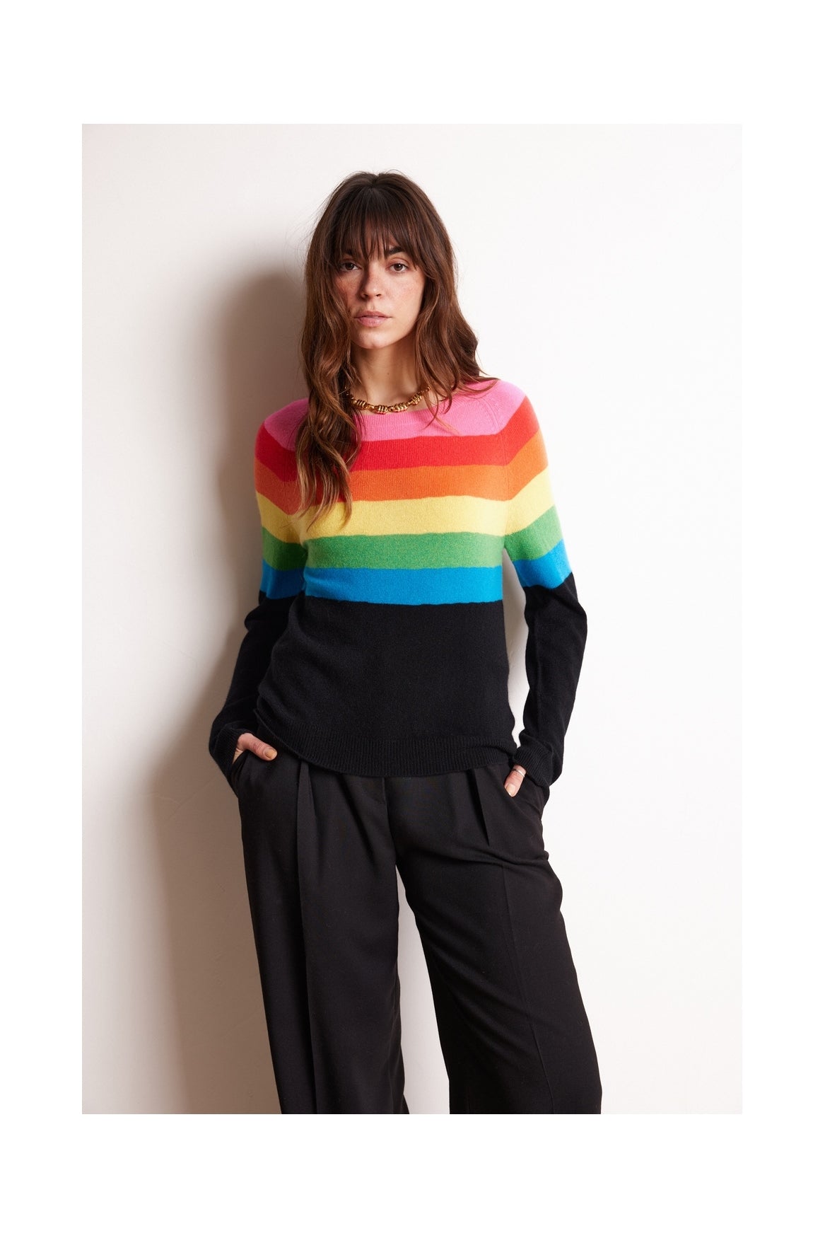 Pull Col Rond Crew Neck Half Rainbow Zair - Noir