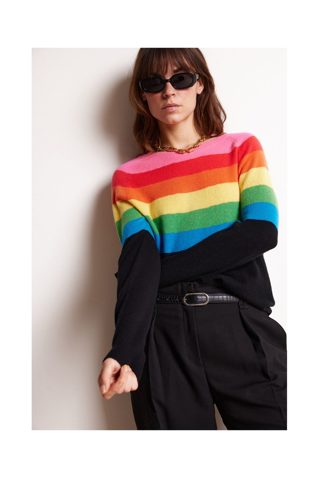Pull Col Rond Crew Neck Half Rainbow Zair - Noir