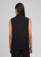 An'ge – Veste Sans Manches Zakarita Noir, mannequin de dos portant un haut noir sans manches avec col