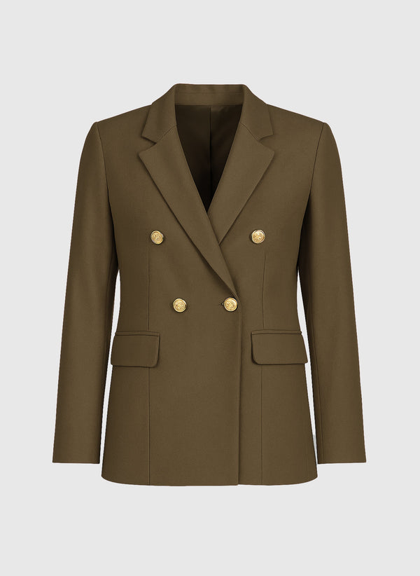 An'ge – Veste Zakie Militaire, blazer kaki à double boutonnage avec boutons dorés, vue de face