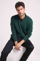 Pull Col Zippe Montant Zalman - Vert Bouteille - 100% Cachemire Oeko-Tex - Homme