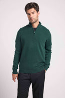 Pull Col Zippe Montant Zalman - Vert Bouteille - 100% Cachemire Oeko-Tex - Homme