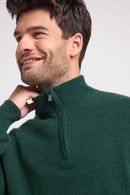 Pull Col Zippe Montant Zalman - Vert Bouteille - 100% Cachemire Oeko-Tex - Homme