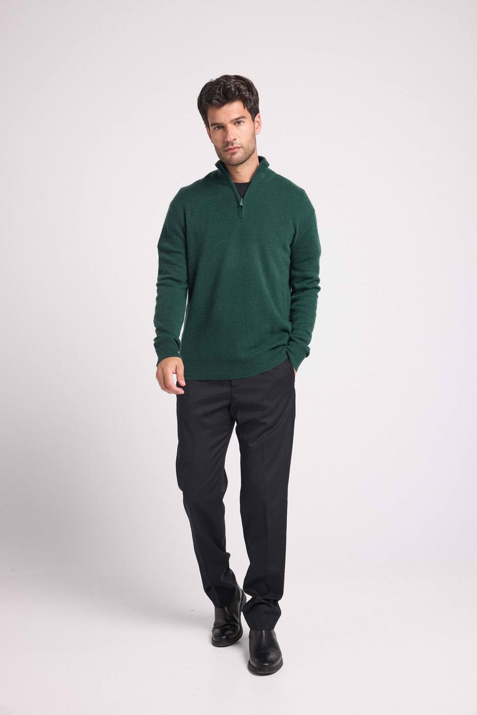 Jersey de Cuello con Cremallera Alta Zalman - Verde Botella