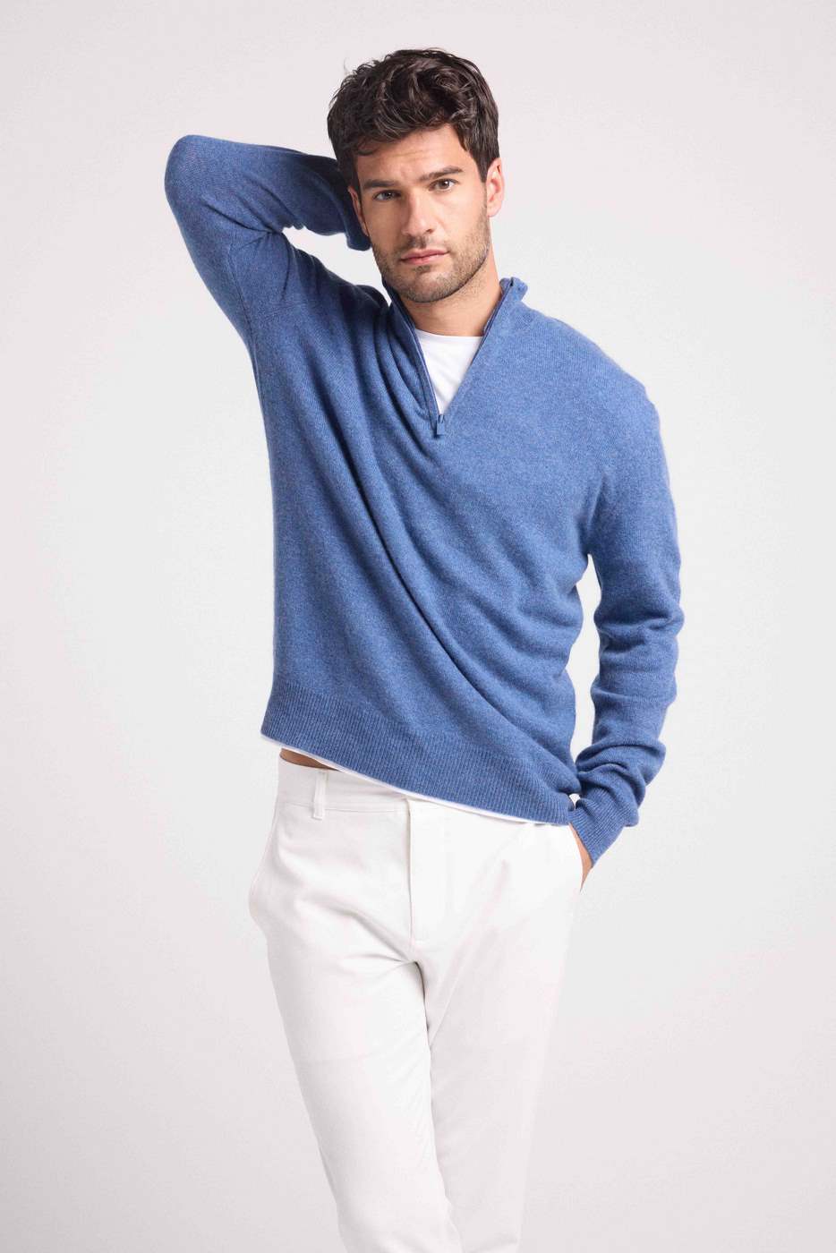 Maglione Collo Alto Con Zip Zalman - Blu Denim