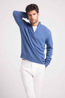 Pull Col Zippe Montant Zalman - Bleu Jean - 100% Cachemire Oeko-Tex - Homme