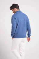 Pull Col Zippe Montant Zalman - Bleu Jean - 100% Cachemire Oeko-Tex - Homme