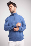 Pull Col Zippe Montant Zalman - Bleu Jean