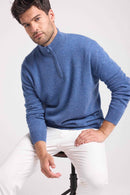 Pull Col Zippe Montant Zalman - Bleu Jean