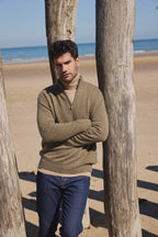 Zalman High Zip Collar Sweater - Khaki Green