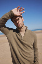 Zalman High Zip Collar Sweater - Khaki Green