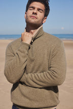 Zalman High Zip Collar Sweater - Khaki Green