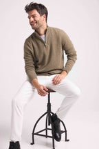 Zalman High Zip Collar Sweater - Khaki Green