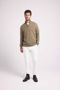 Zalman High Zip Collar Sweater - Khaki Green