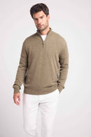 Pull Col Zippe Montant Zalman - Khaki - 100% Cachemire Oeko-Tex - Homme