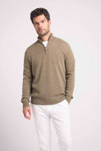 Zalman High Zip Collar Sweater - Khaki Green