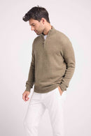 Pull Col Zippe Montant Zalman - Khaki - 100% Cachemire Oeko-Tex - Homme