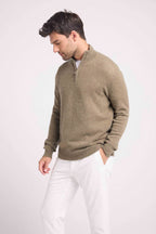 Zalman High Zip Collar Sweater - Khaki Green